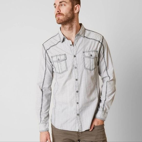 BKE Tailored Fit Haslet Shirt in White & Black NWT, size Medium - Picture 1 of 16